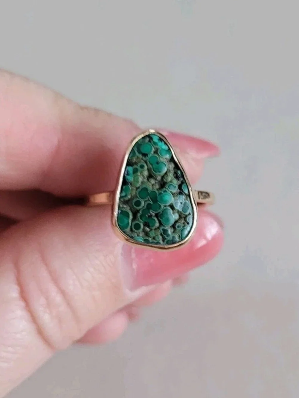 Melissa Joy Manning 14K Gold Botryoidal Malachite Ring MJM Size 6.5 / 7